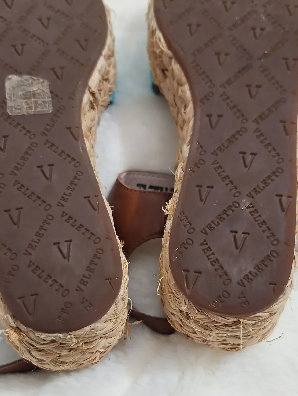 Veletto Platform Sandals Size 38 Turquoise Blue Leather Espadrille Wedge